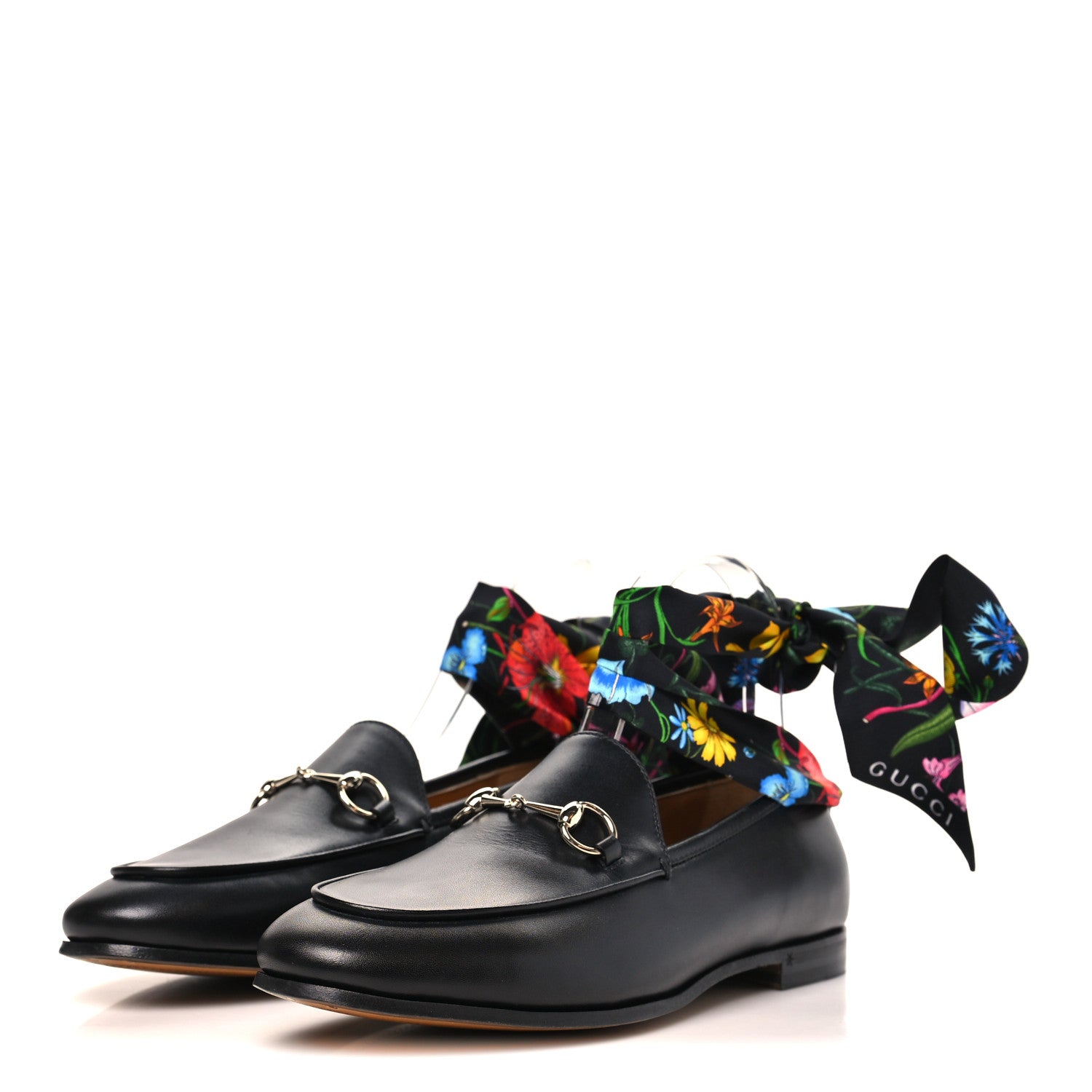 Gucci Betis Glamour Calfskin Silk Womens Jordaan Loafers 38 Black Multicolor 4 of 10