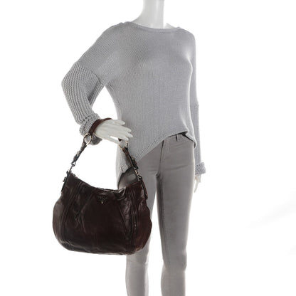 Prada Soft Calf Pleated Hobo Bruciato 2 of 9