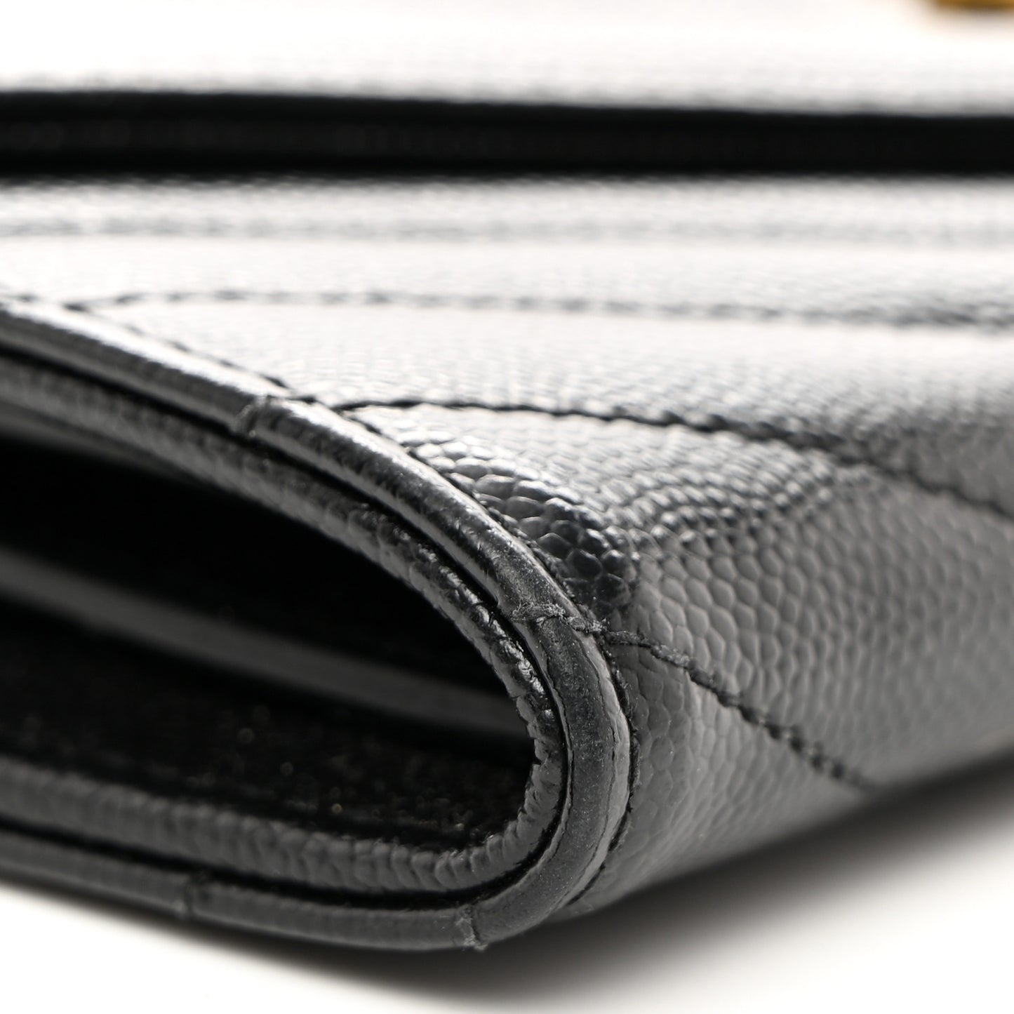 Grain De Poudre Matelasse Chevron Monogram Flap Wallet Black