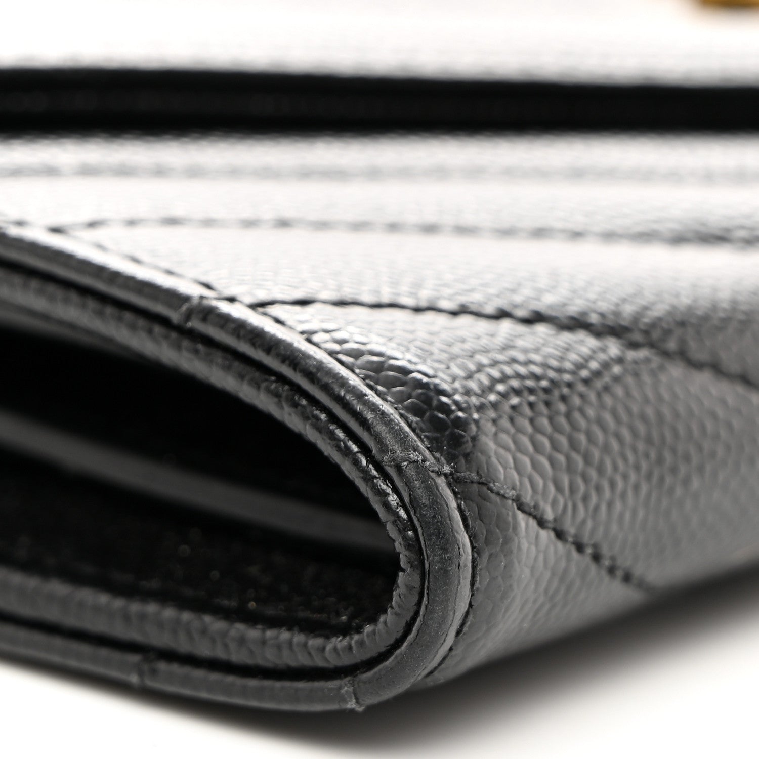 Saint Laurent Grain De Poudre Matelasse Chevron Monogram Flap Wallet Black 8 of 9