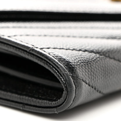 Saint Laurent Grain De Poudre Matelasse Chevron Monogram Flap Wallet Black 8 of 9