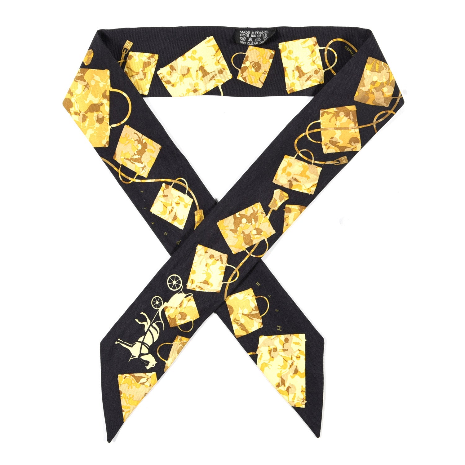 Hermes Silk Kelly En Caleche Twilly Black Jaune Citron 1 of 4