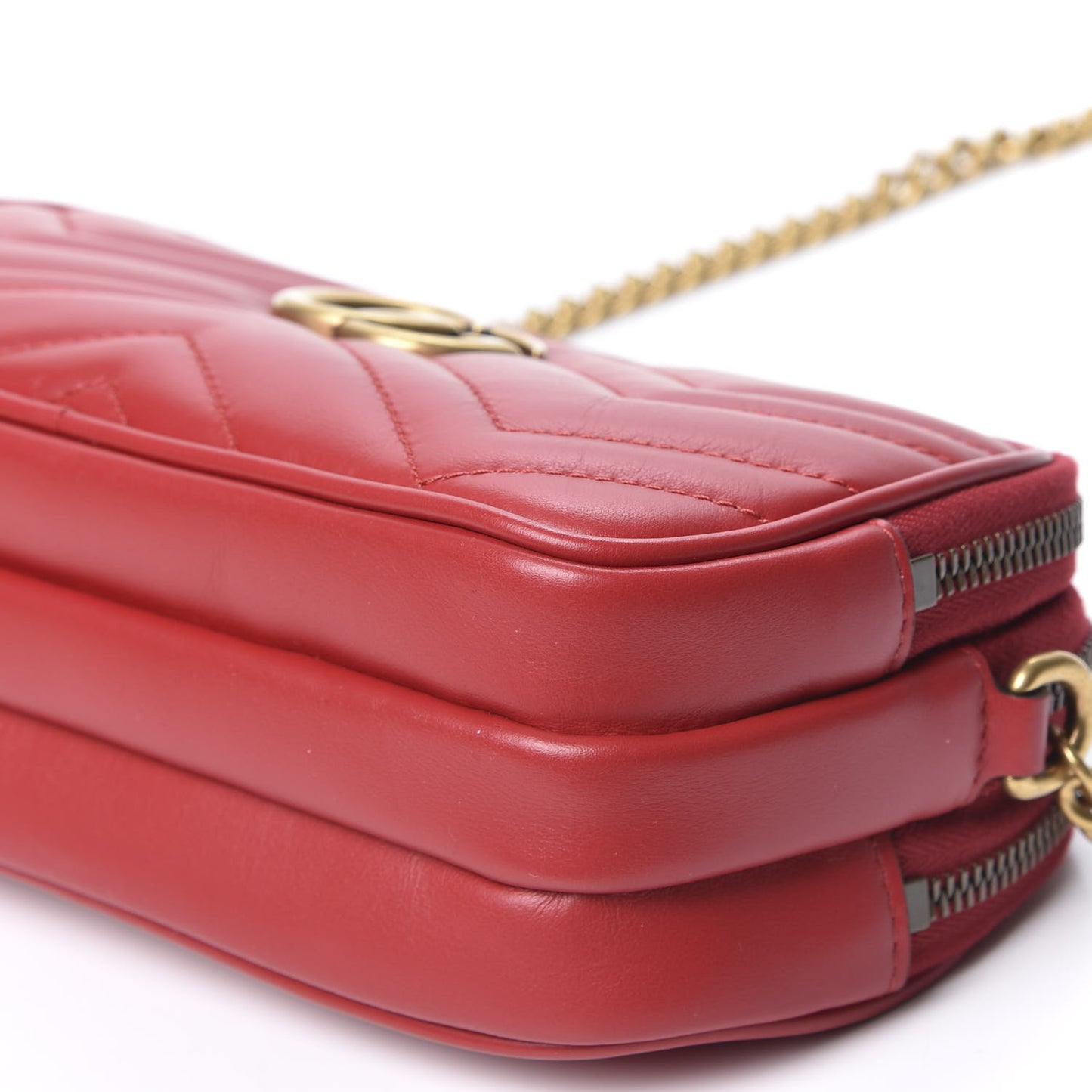 Calfskin Matelasse Mini GG Marmont Chain Crossbody Bag Hibiscus Red