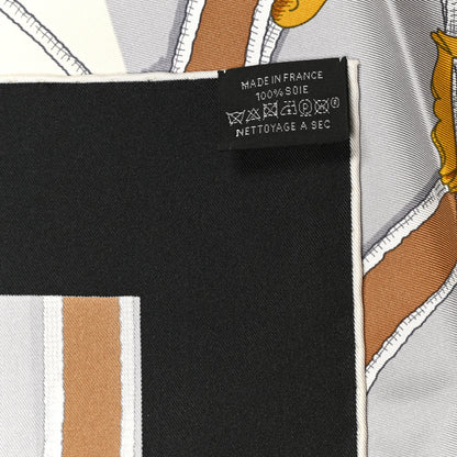 Hermes Silk L Instruction Du Roy Scarf 90 Black Gris Or 6 of 6