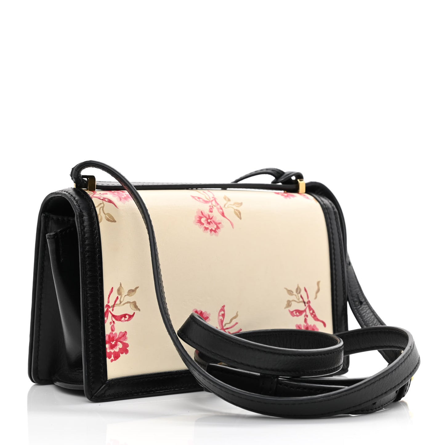 Calfskin Roses Print Barcelona Shoulder Bag White