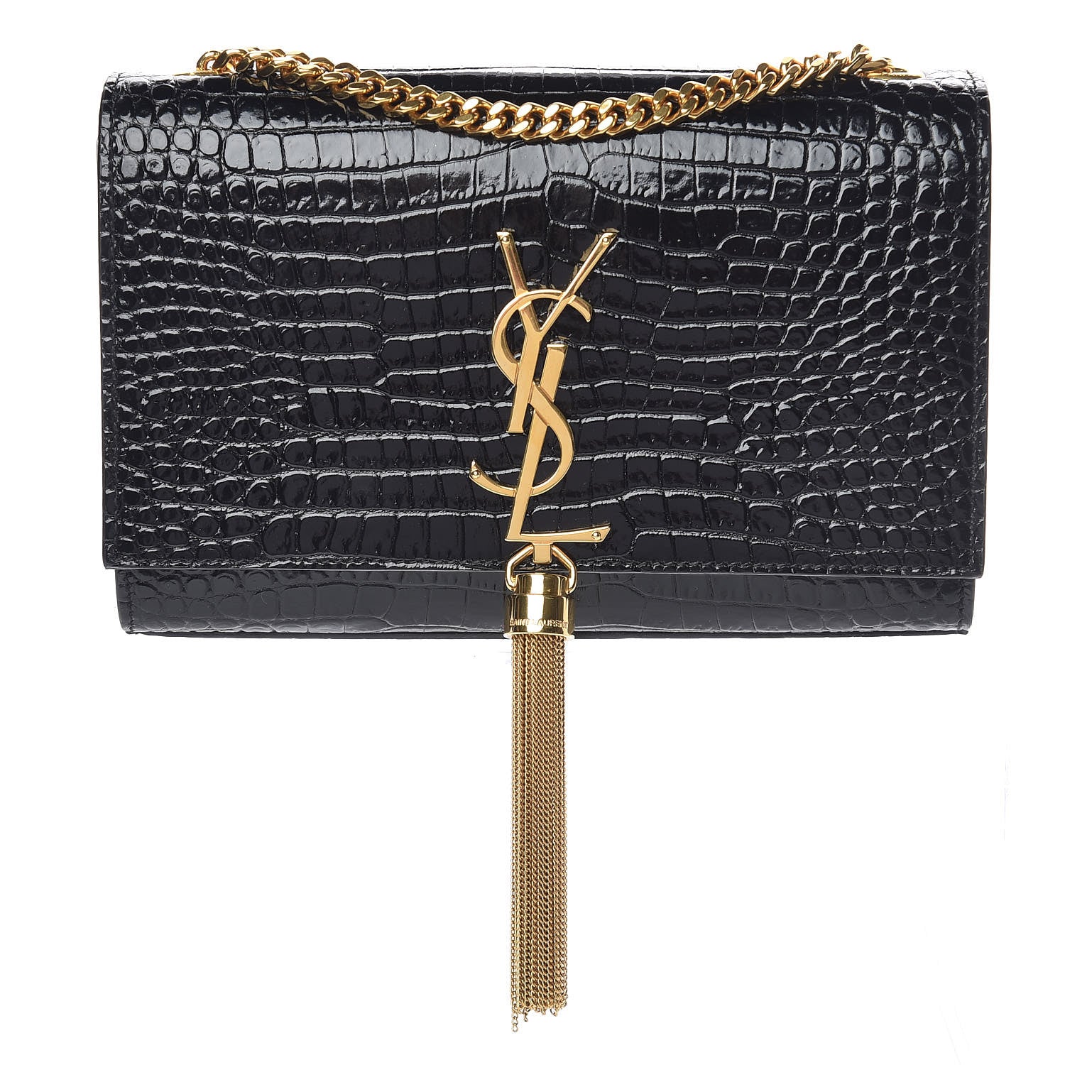 Saint Laurent Calfskin Crocodile Embossed Small Classic Monogram Kate Tassel Satchel Black 1 of 10