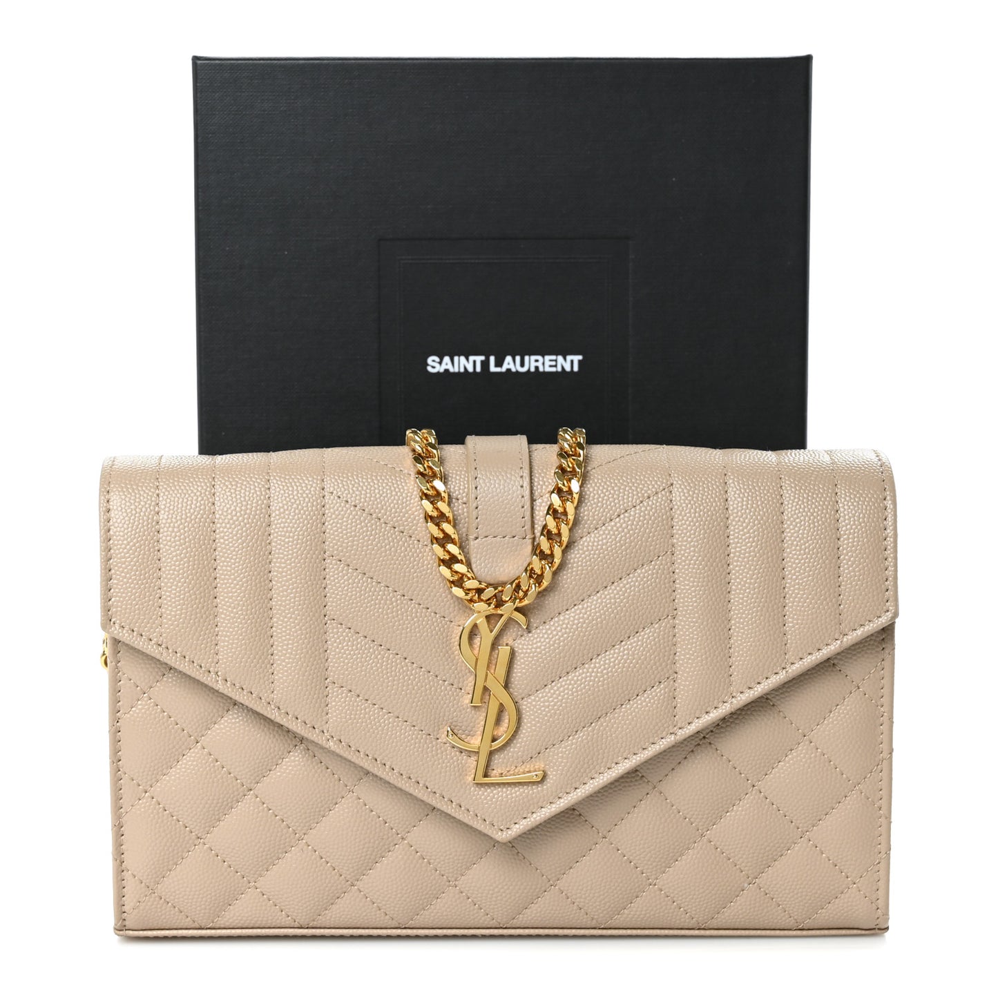 Grain De Poudre Mixed Matelasse Triquilt Monogram Chain Wallet Dark Beige