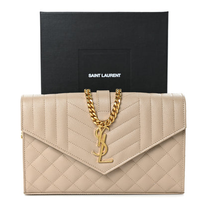 Saint Laurent Grain De Poudre Mixed Matelasse Triquilt Monogram Chain Wallet Dark Beige 9 of 9