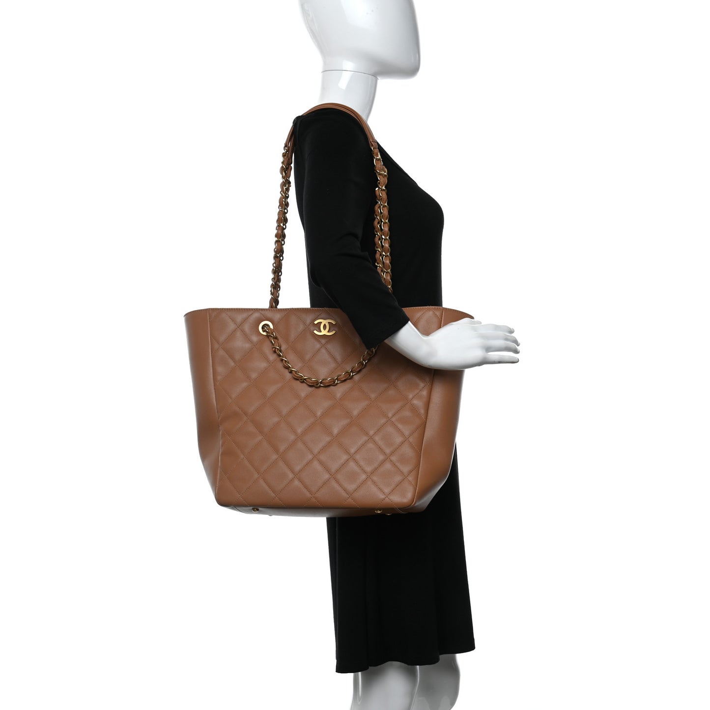 Calfskin Stitched Large Shopping Bag Brown