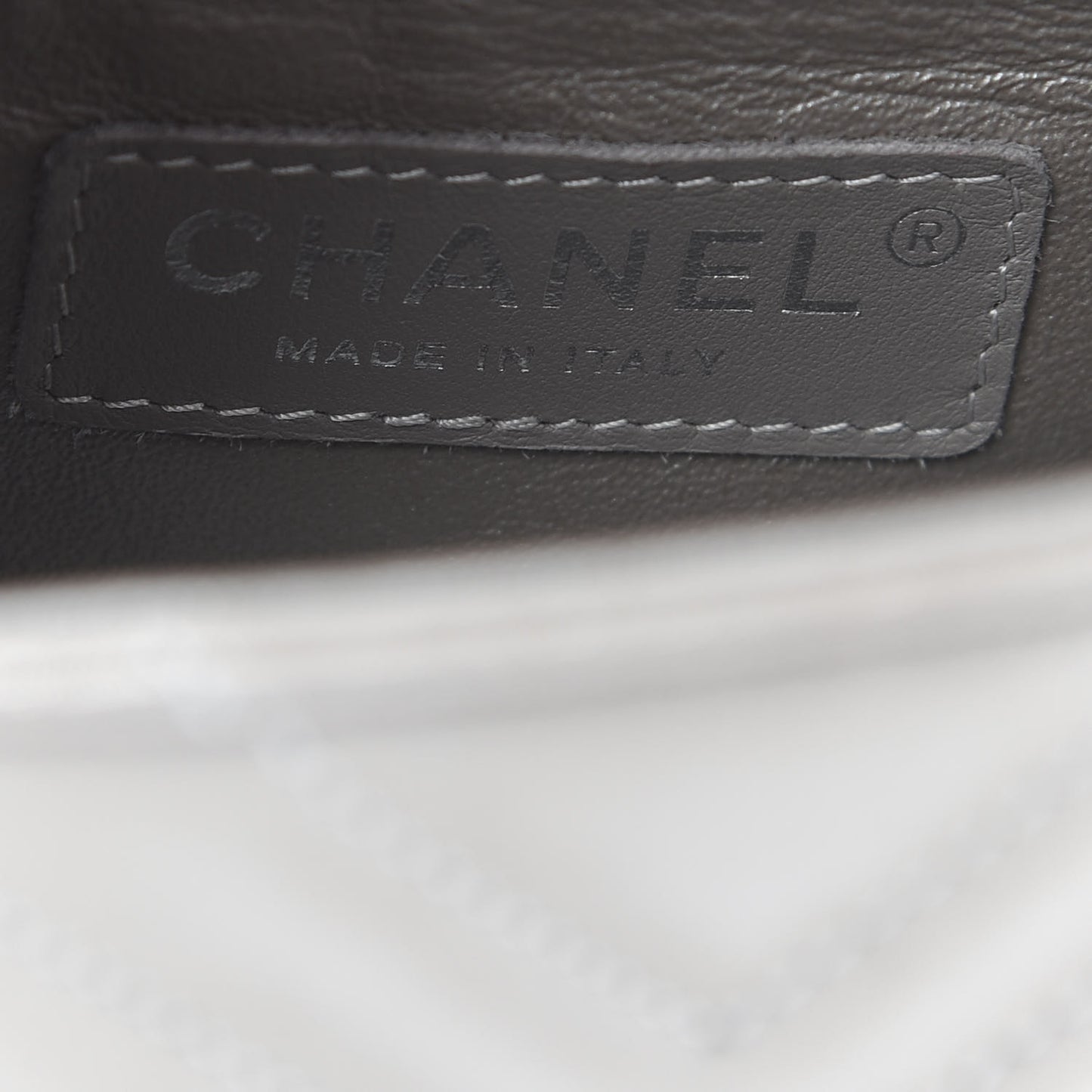 Iridescent Calfskin Chevron Quilted Mini Square Flap Silver