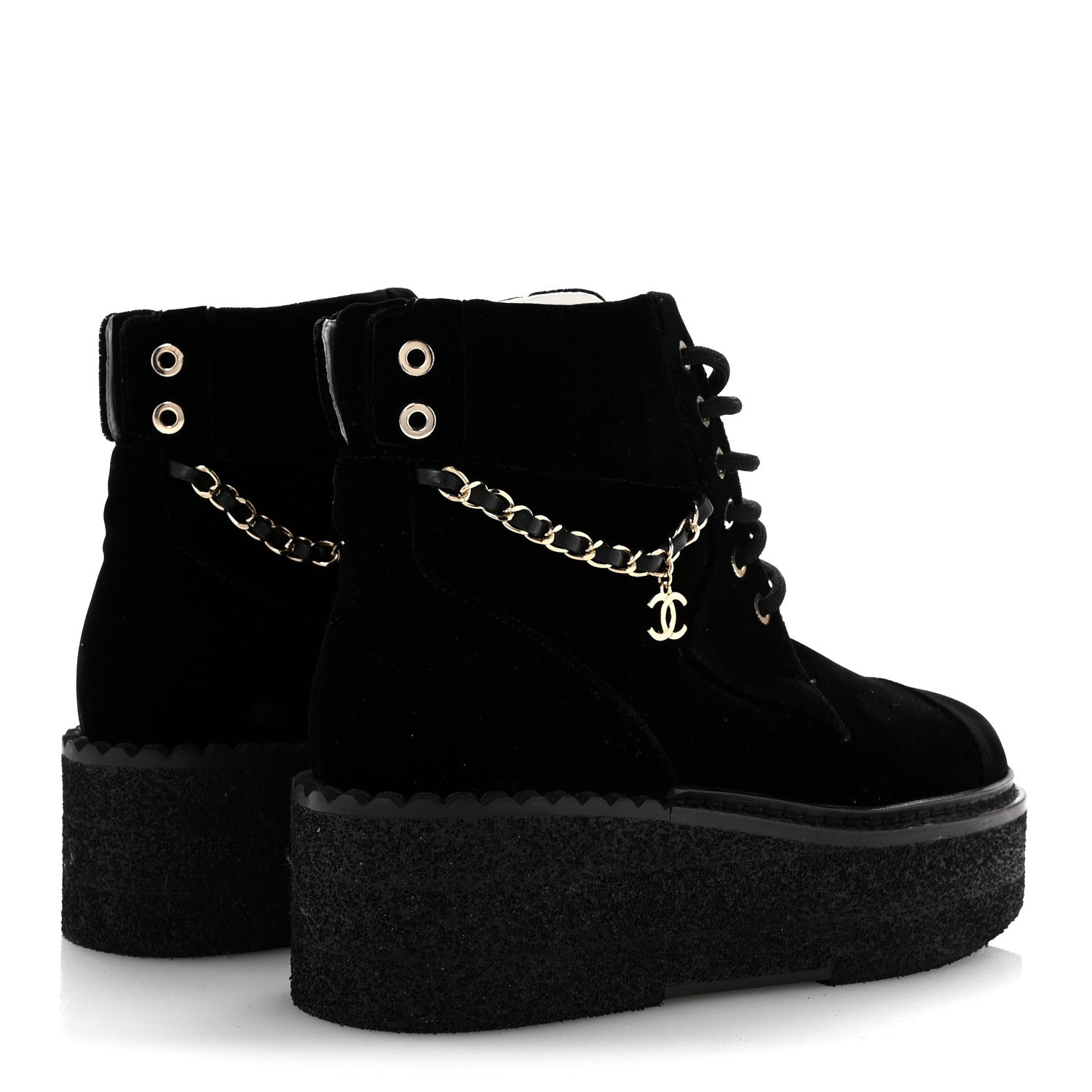 Chanel Velvet Chain Lace Up CC Short Boots 35.5 Black 5 of 10