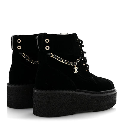 Chanel Velvet Chain Lace Up CC Short Boots 35.5 Black 5 of 10