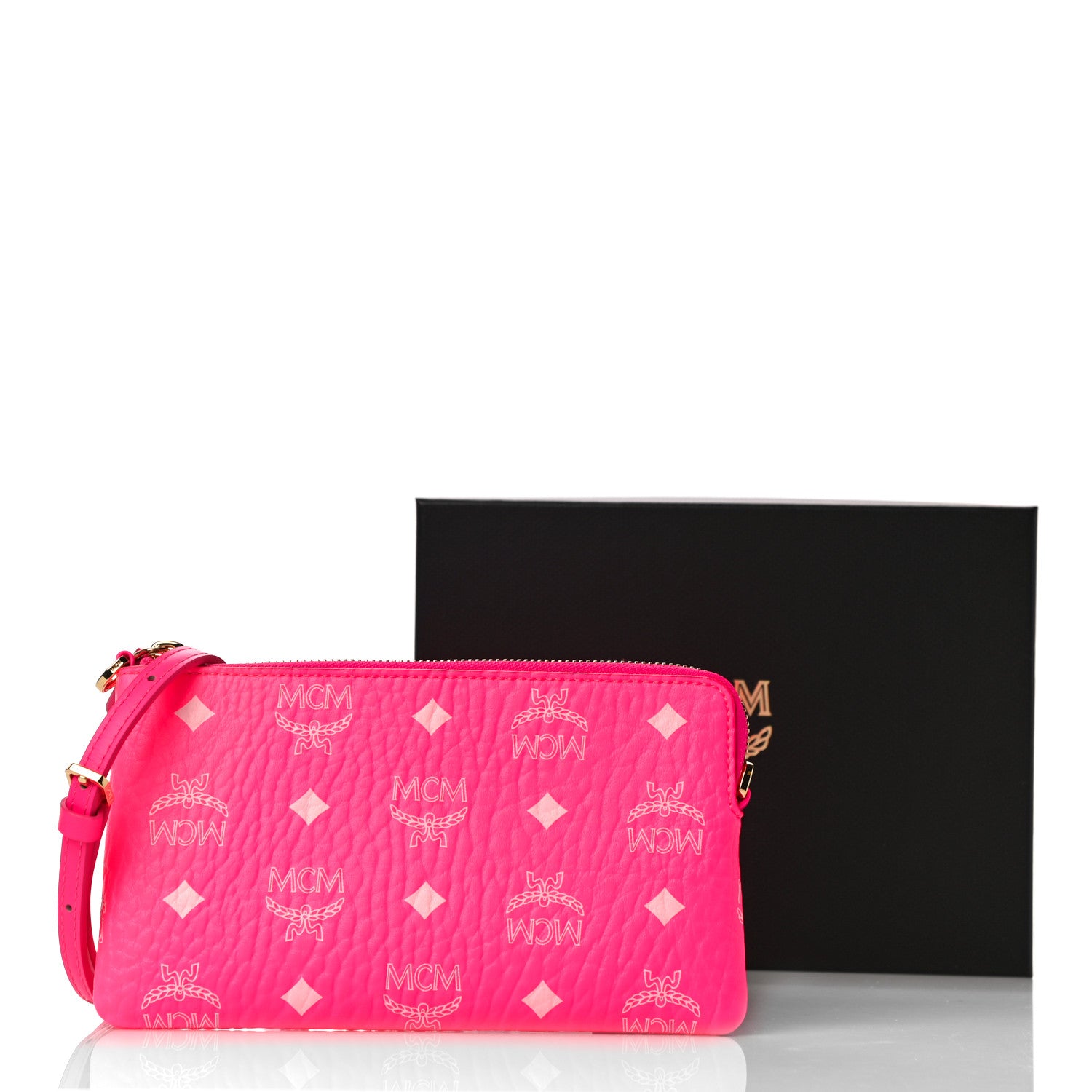 MCM Visetos Wristlet Zip Pouch Neon Pink 10 of 10
