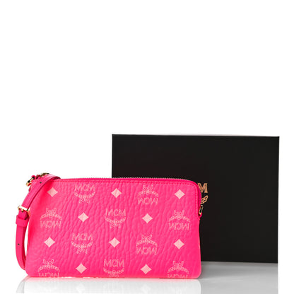 MCM Visetos Wristlet Zip Pouch Neon Pink 10 of 10