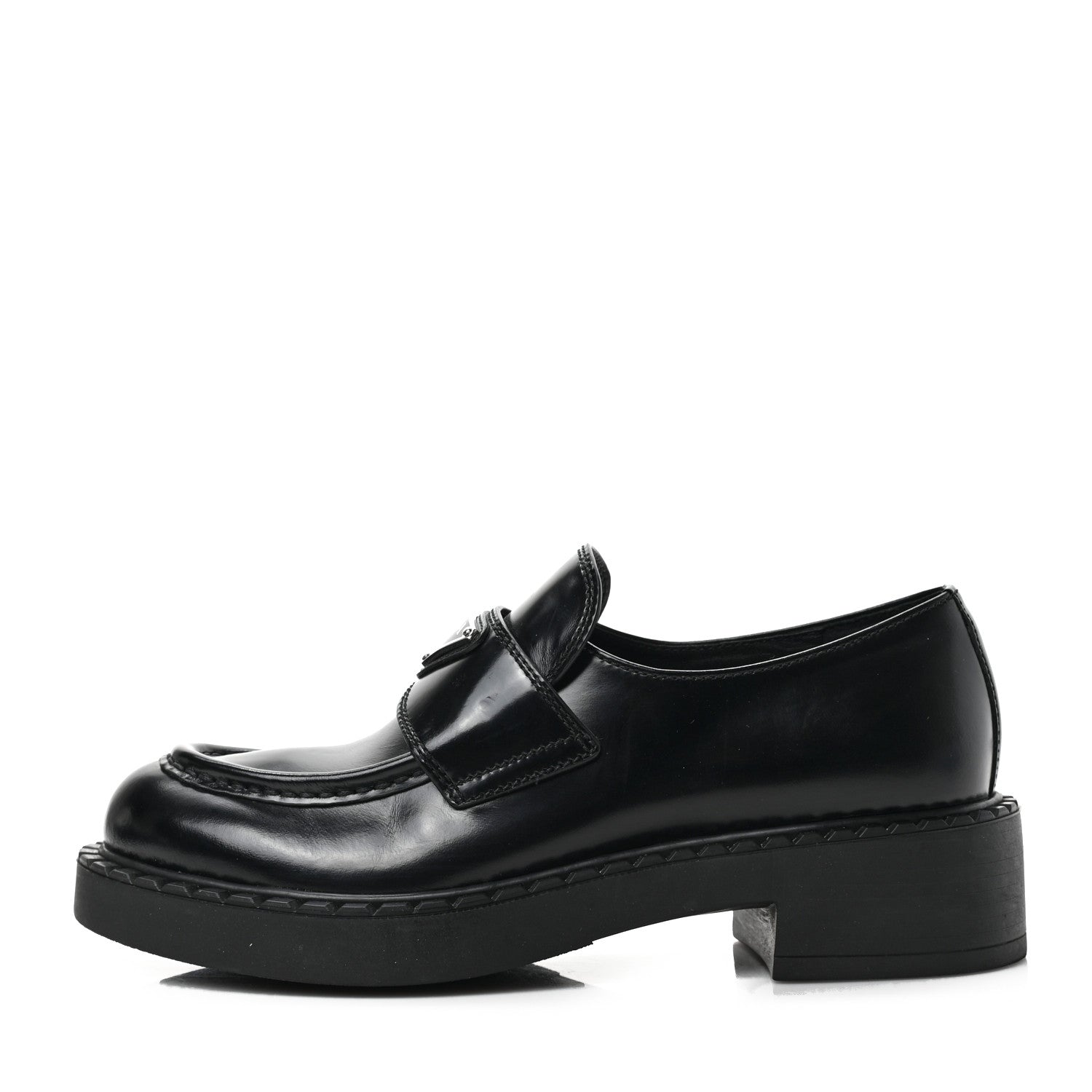 Prada Spazzolato Metal Triangle Logo 50mm Loafers 37 Black 1 of 7