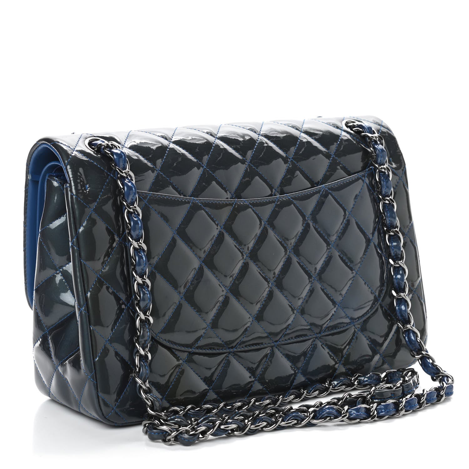 Chanel Patent Quilted Jumbo Double Flap Blue 3 of 10
