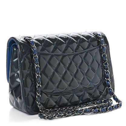 Chanel Patent Quilted Jumbo Double Flap Blue 3 of 10