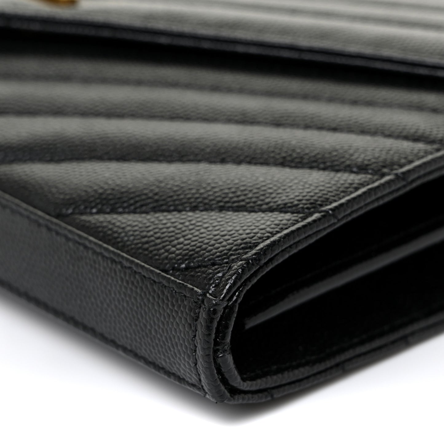 Grain De Poudre Matelasse Chevron Monogram Chain Wallet Black