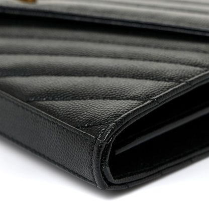 Saint Laurent Grain De Poudre Matelasse Chevron Monogram Chain Wallet Black 10 of 19