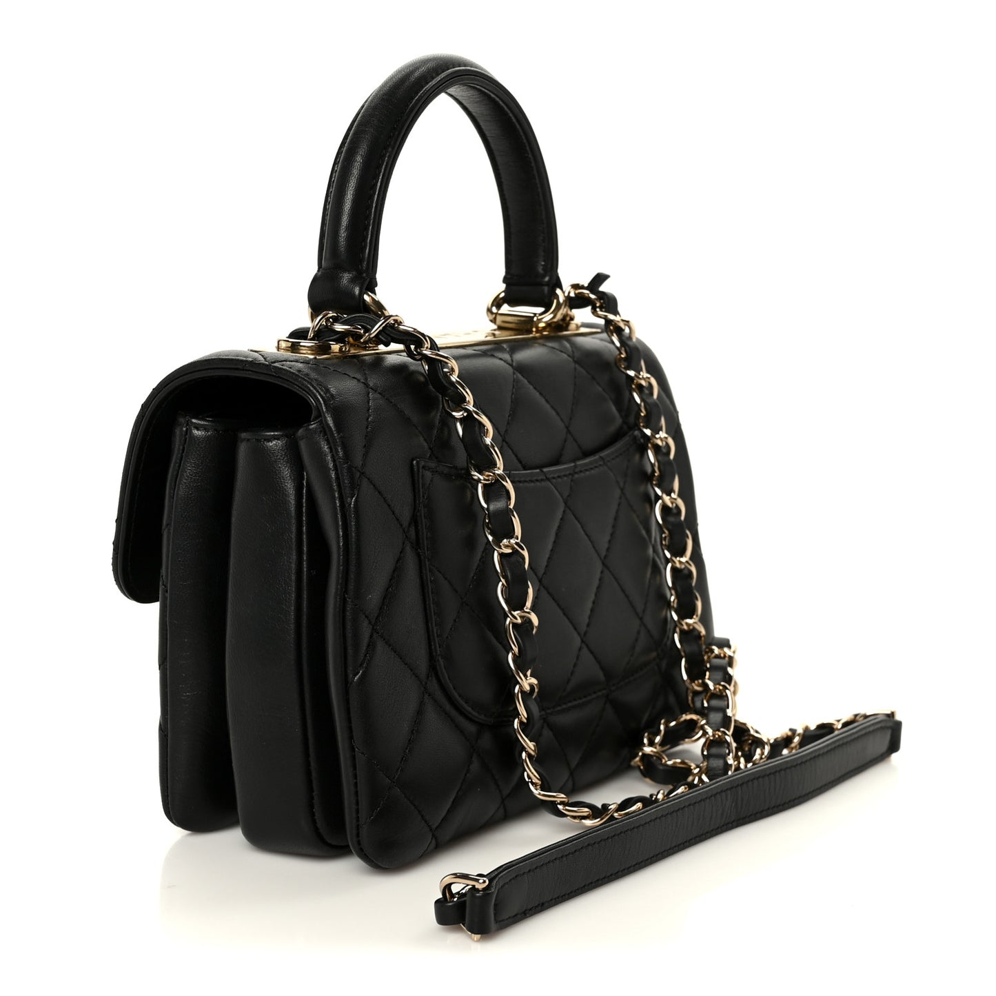 Lambskin Quilted Mini Trendy CC Dual Handle Flap Bag Black