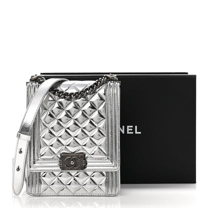 Chanel Metallic Goatskin Quilted North South Boy Flap Silver 11 of 11
