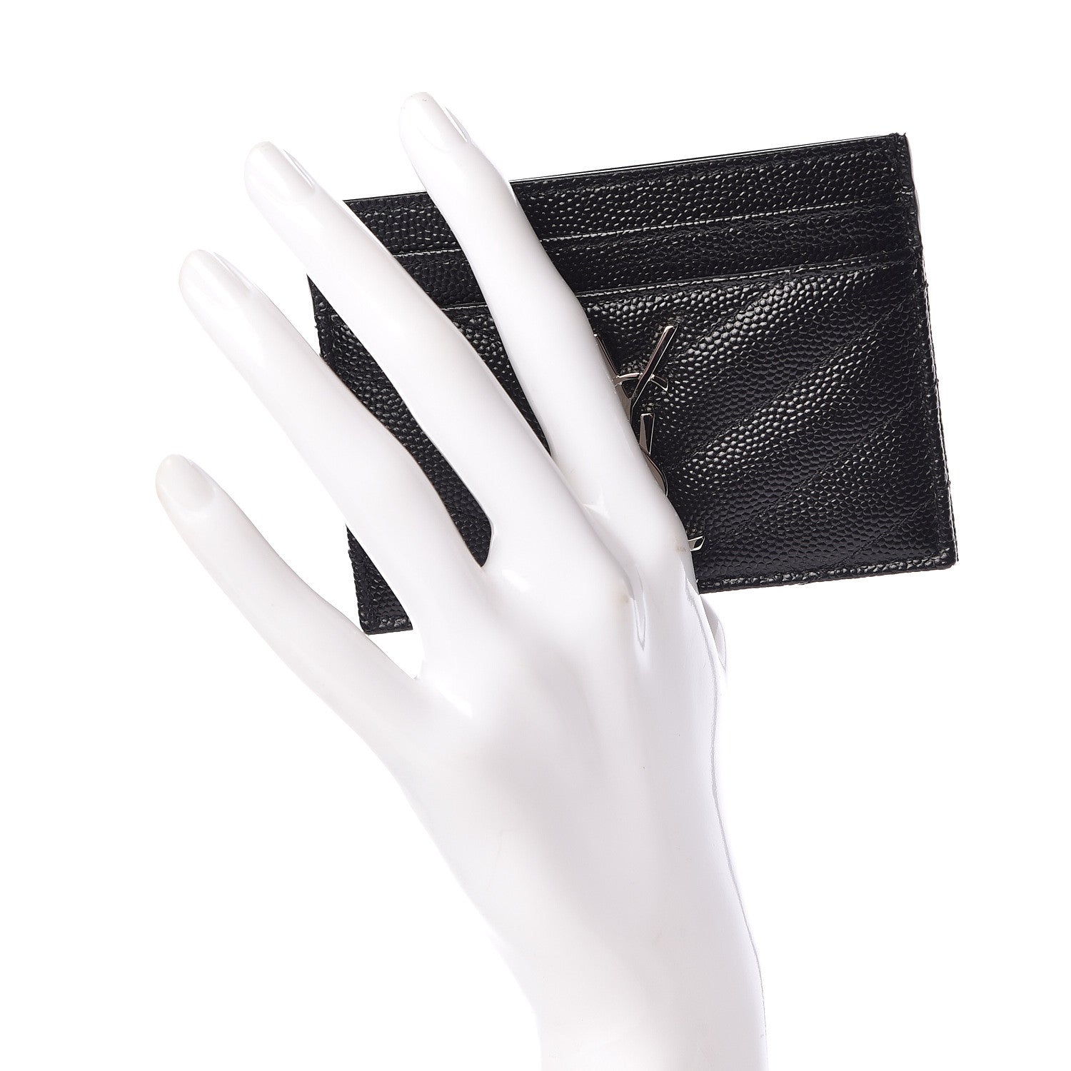 Saint Laurent Grain De Poudre Matelasse Chevron Monogram Credit Card Case Black 2 of 8