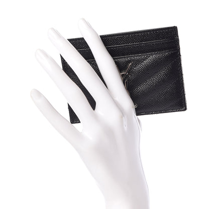 Saint Laurent Grain De Poudre Matelasse Chevron Monogram Credit Card Case Black 2 of 8