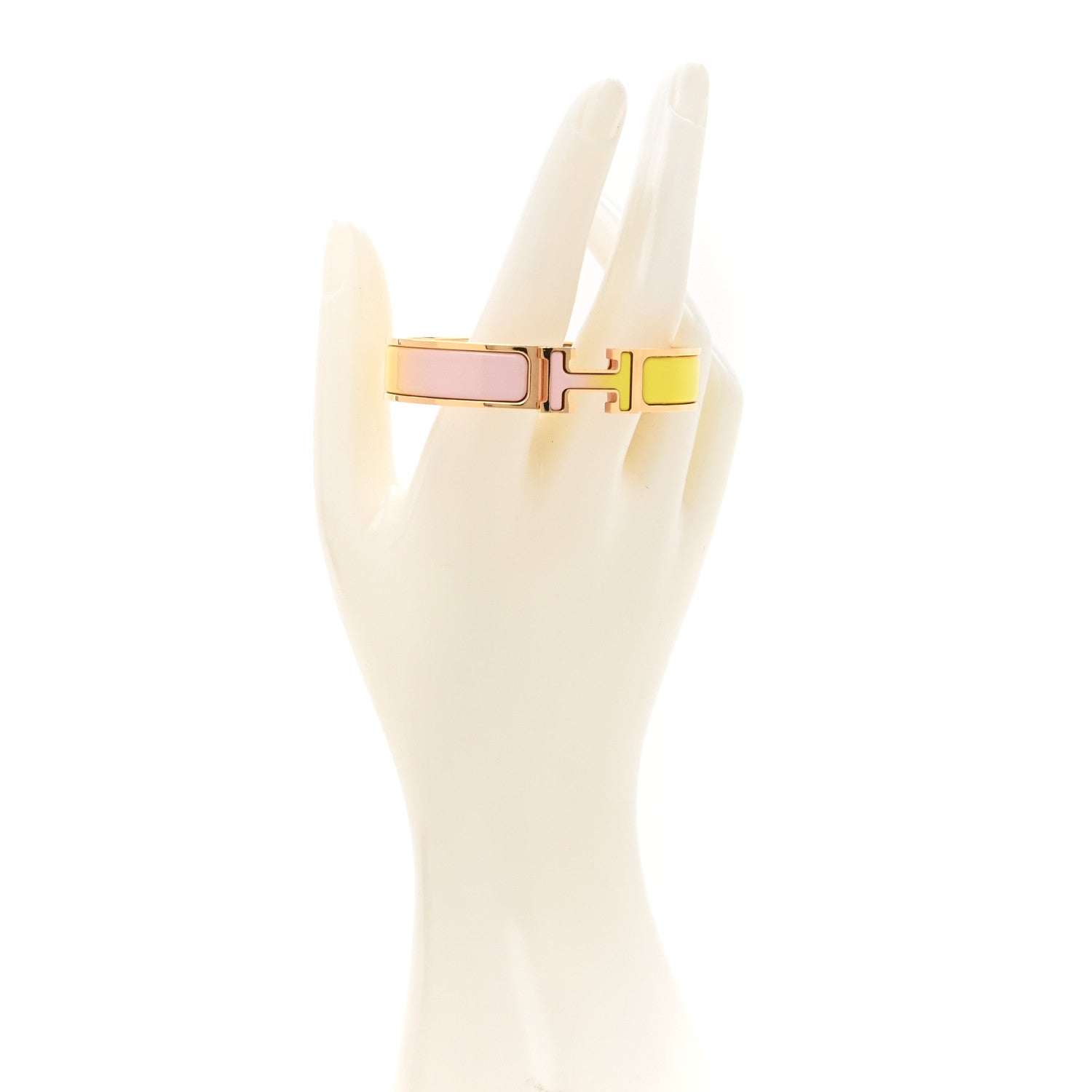 Hermes Enamel Narrow Clic Clac H Fusion Bracelet PM Rose Candeur Jaune Tennis 2 of 4