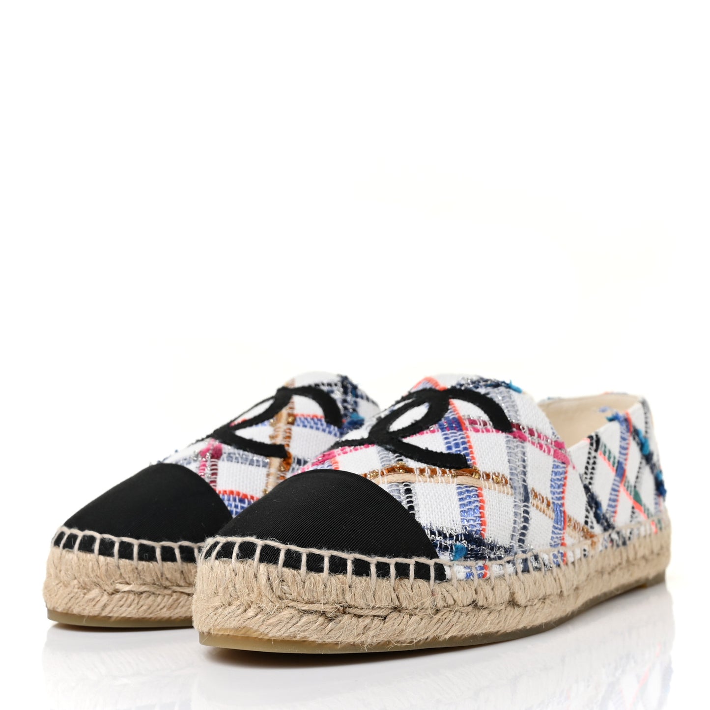 Tweed Grosgrain CC Espadrilles 40 White Blue Pink Green Black