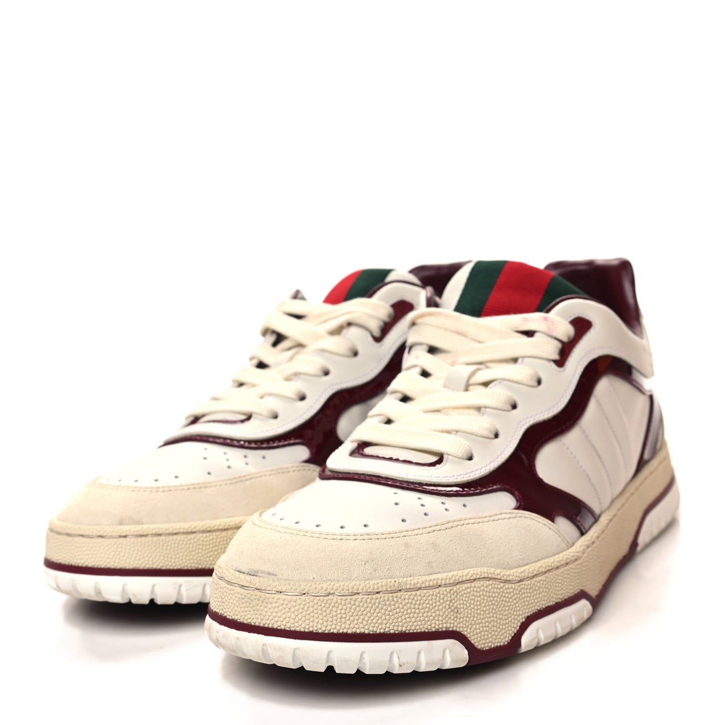 Calfskin Suede Womens Re-Web Sneakers 41 White Red