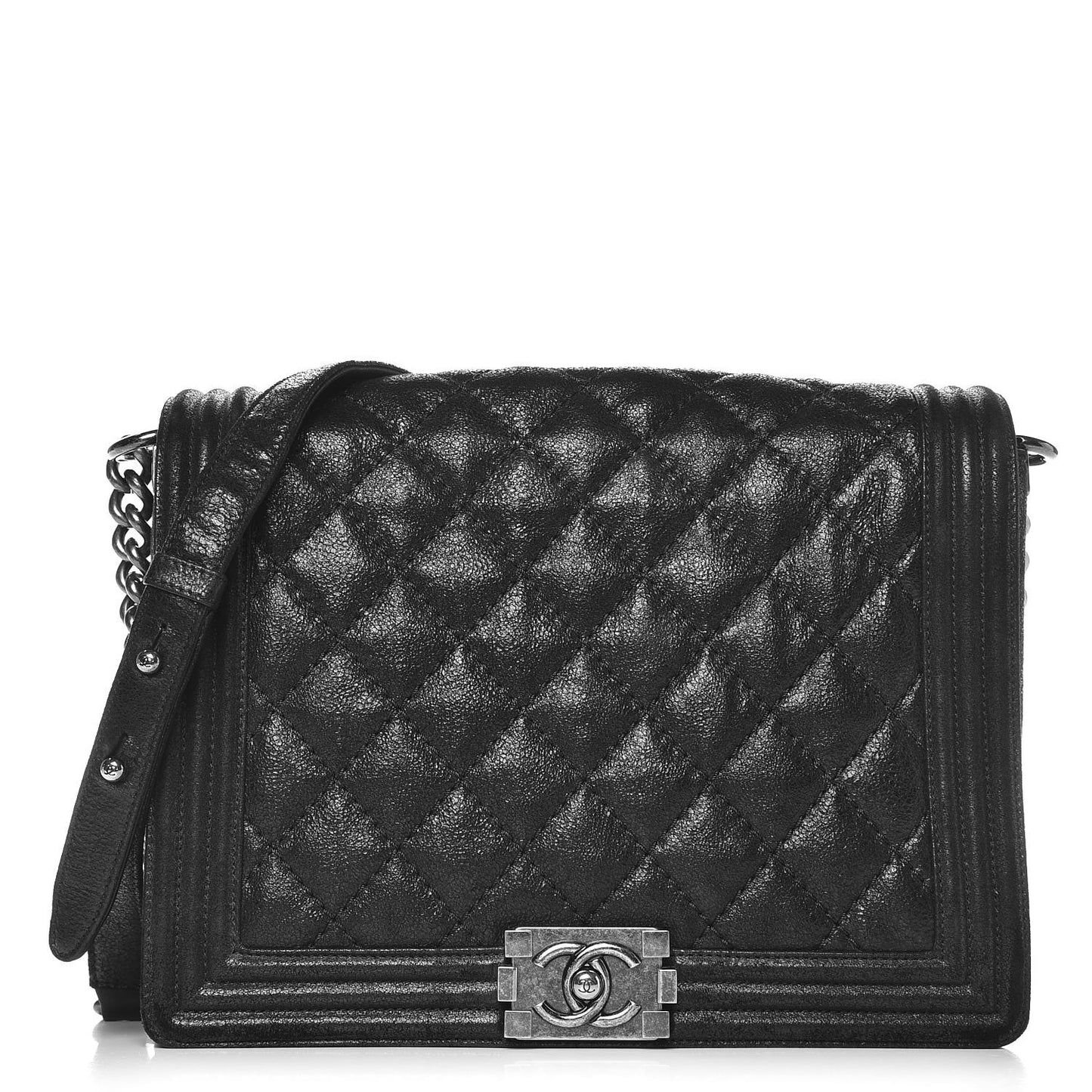 Iridescent Calfskin Quilted New Medium Gentle Boy Flap Black
