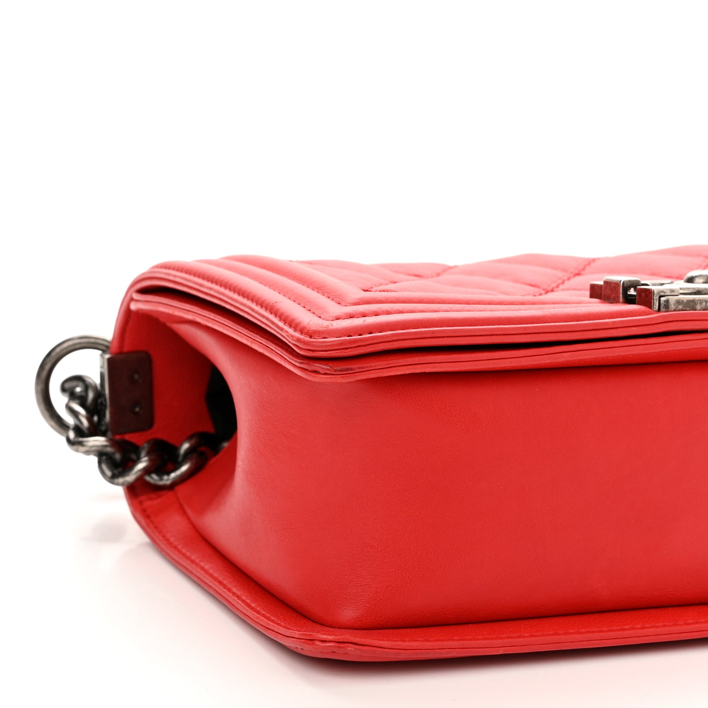 Calfskin Double Stitch Small Boy Flap Red