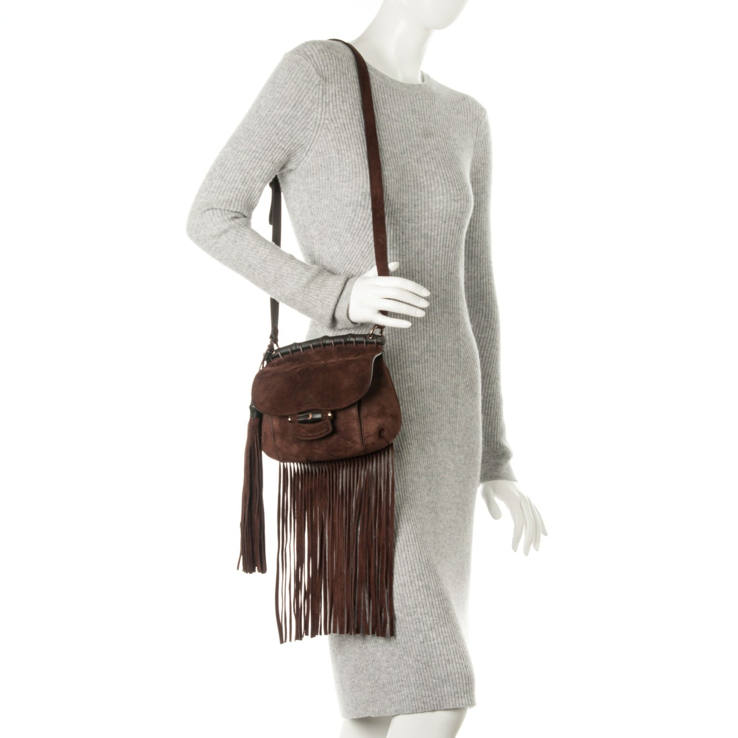 Suede Small Nouveau Fringe Shoulder Bag Brown