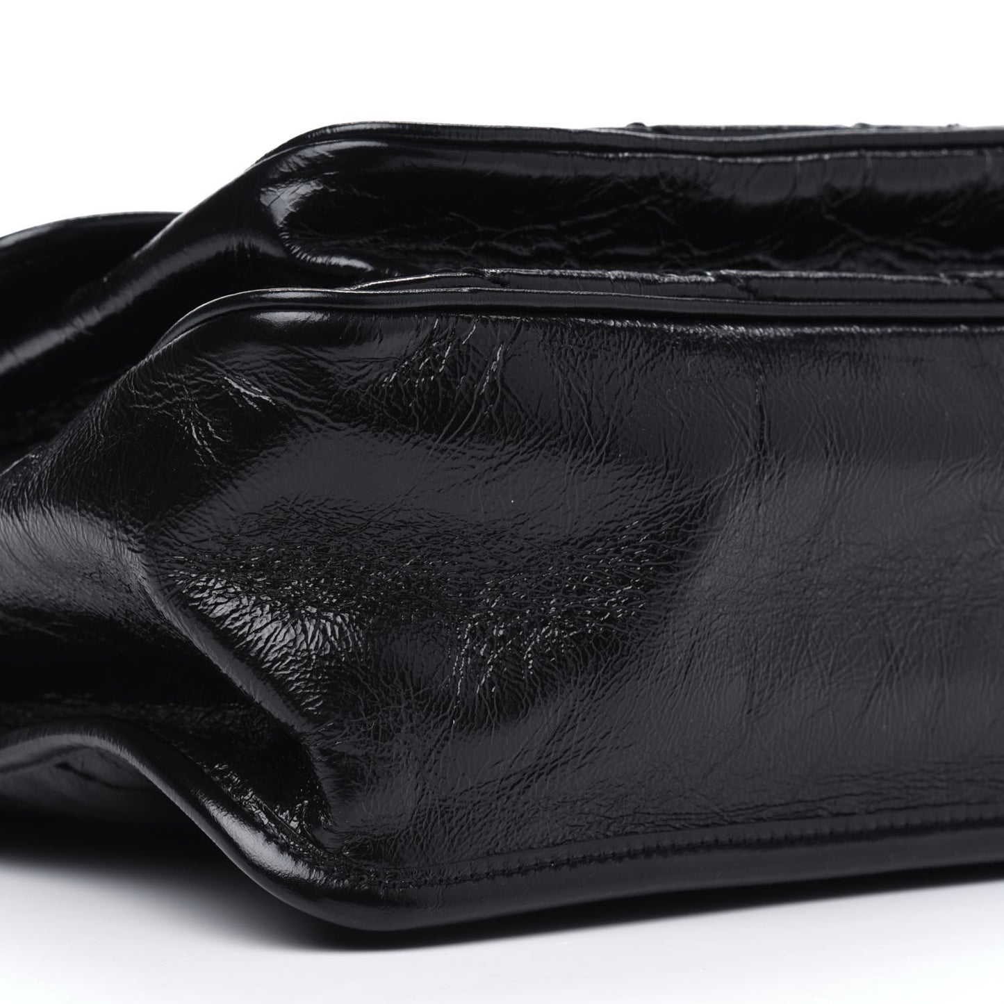 Crinkled Calfskin Matelasse Monogram Medium Niki Chain Satchel Black