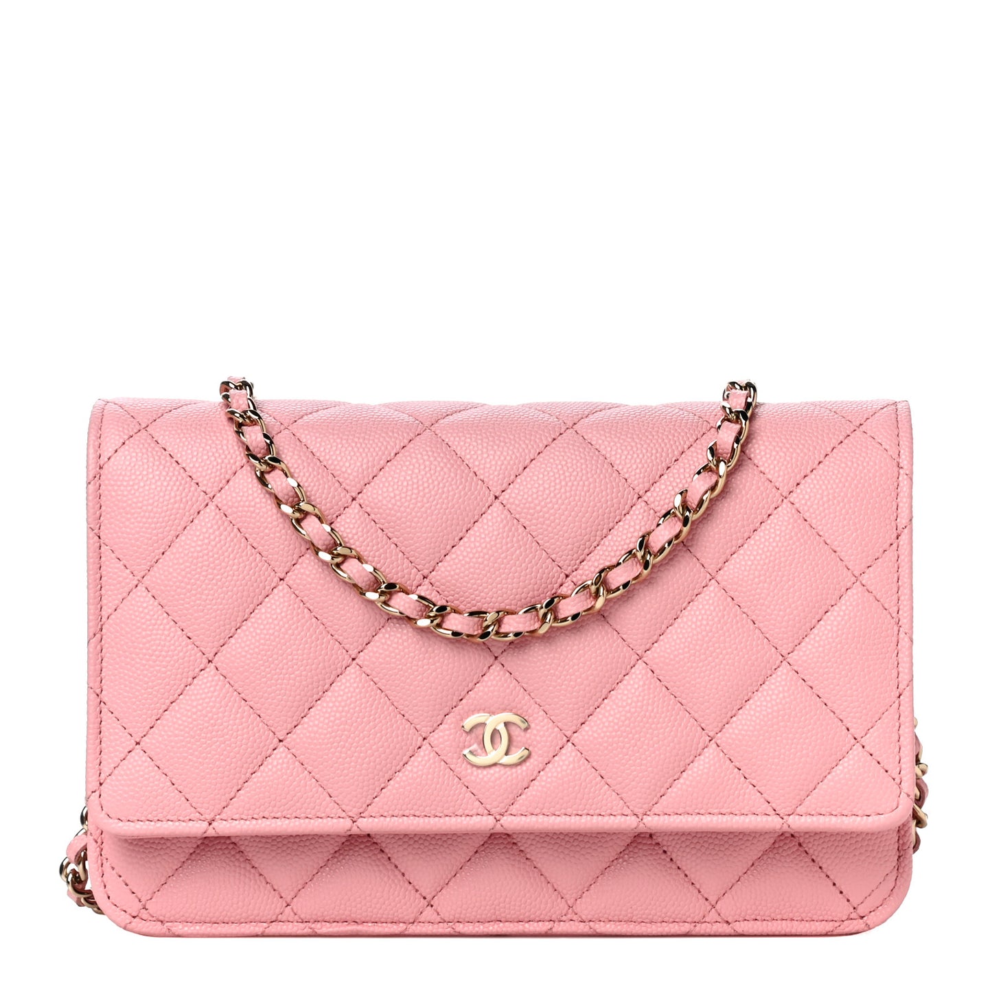 Caviar Quilted Wallet on Chain WOC Light Pink