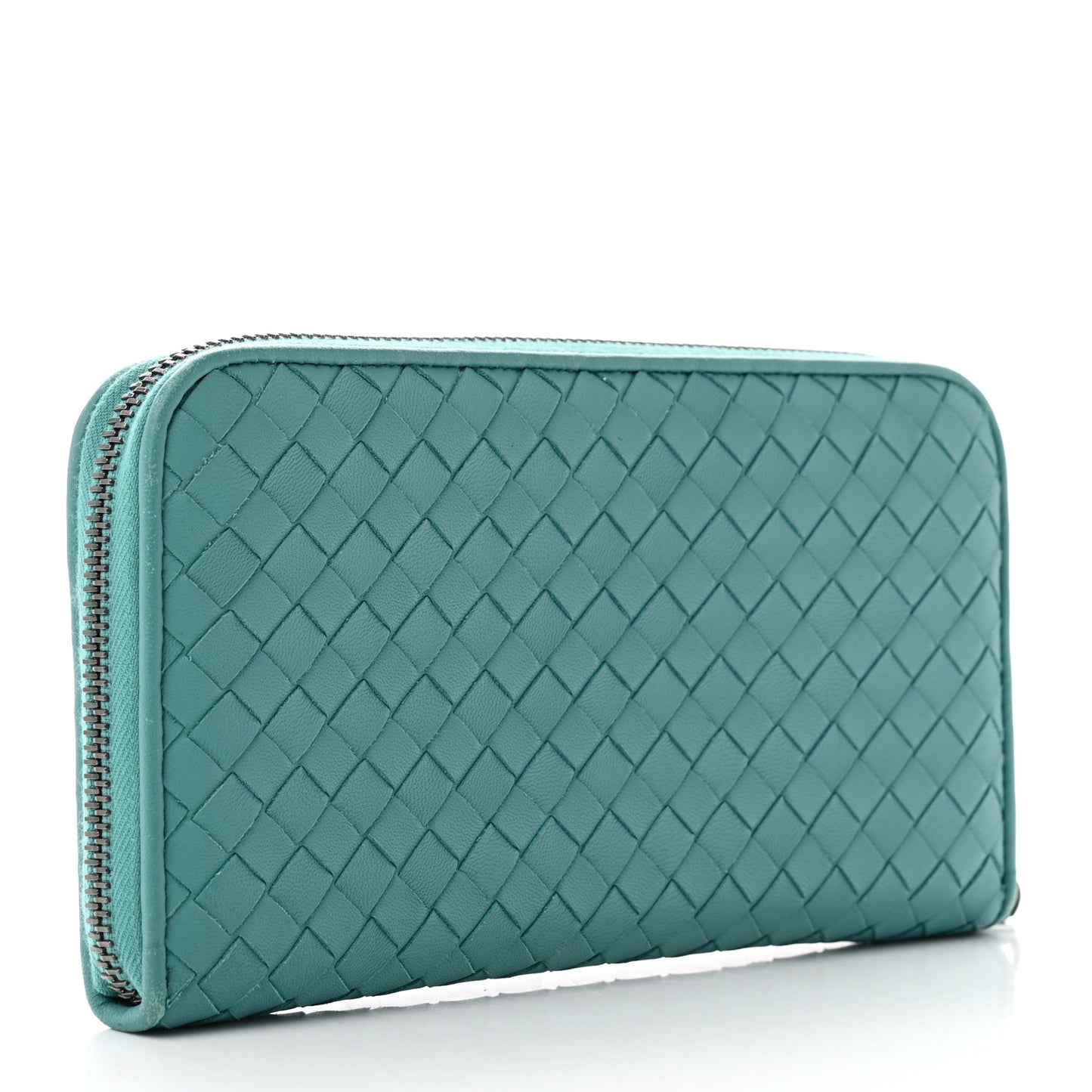 Nappa Intrecciato Zip Around Wallet Aqua