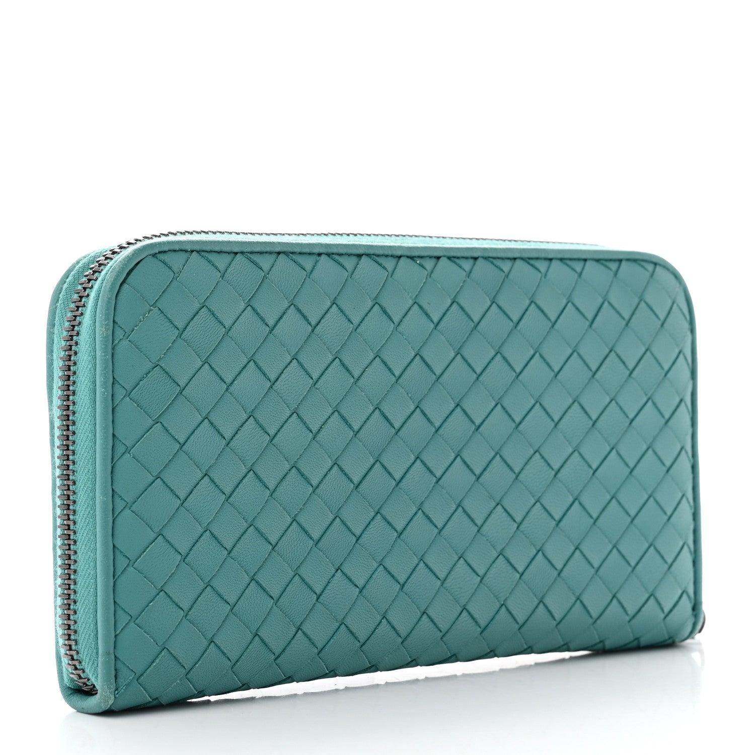 Bottega Veneta Nappa Intrecciato Zip Around Wallet Aqua 3 of 10