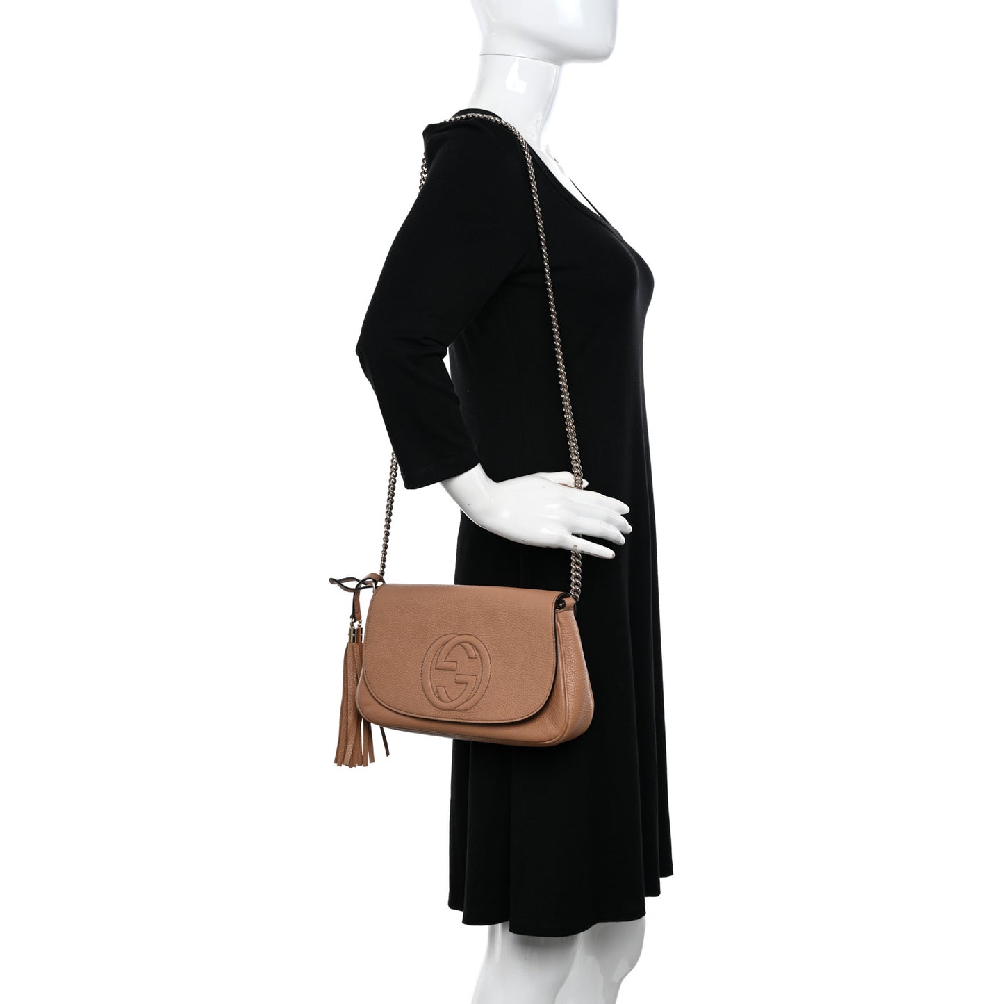 Pebbled Calfskin Medium Soho Flap Crossbody Camelia