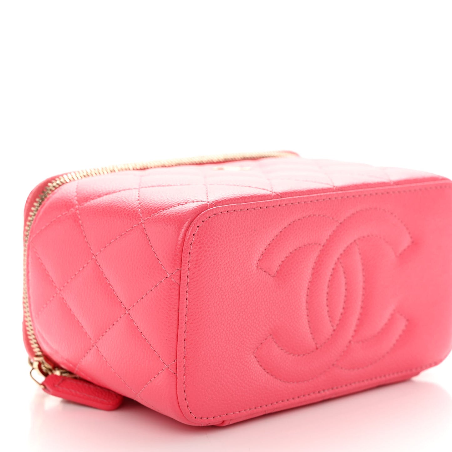 Caviar Quilted Small Vanity Case With Chain Pink