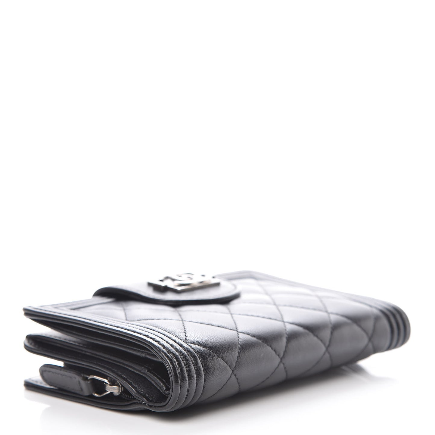 Lambskin Quilted Boy Large Zip Pocket Wallet Black