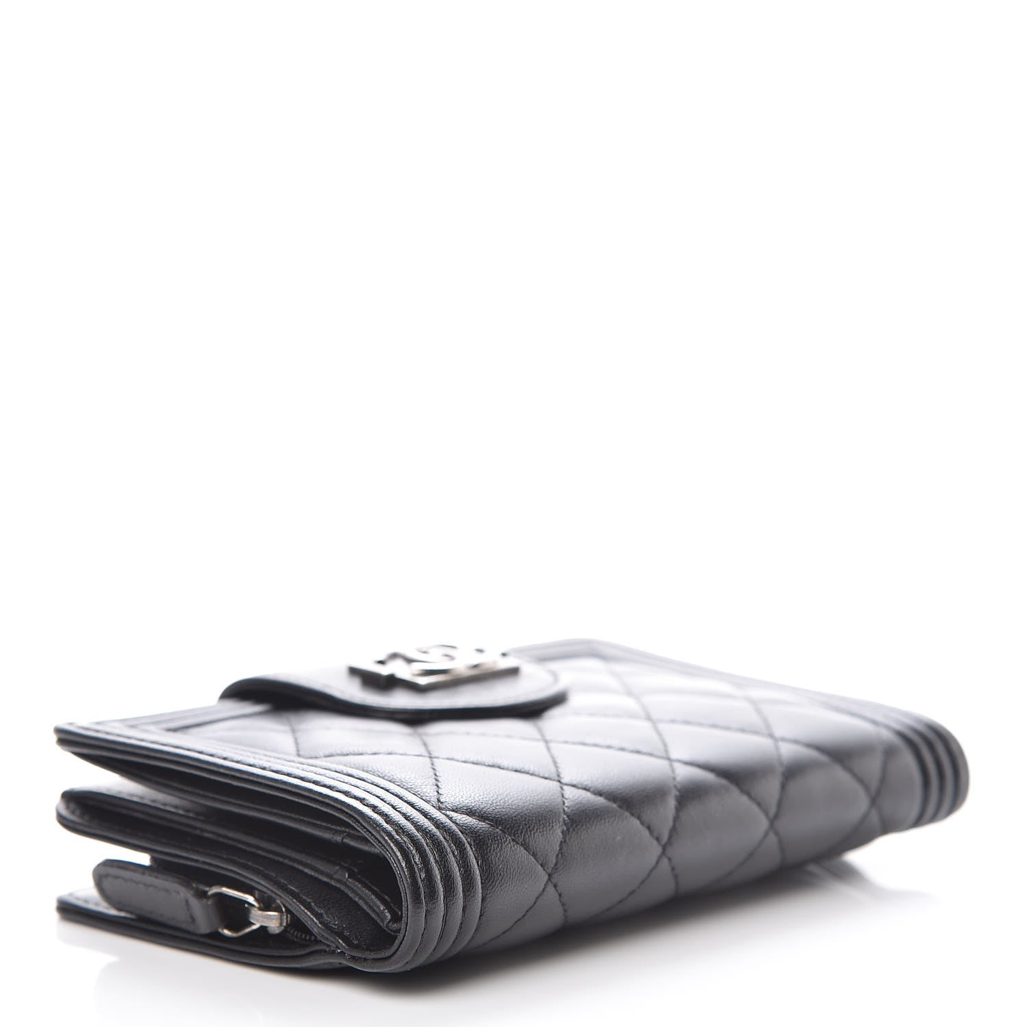 Chanel Lambskin Quilted Boy Large Zip Pocket Wallet Black 4 of 10