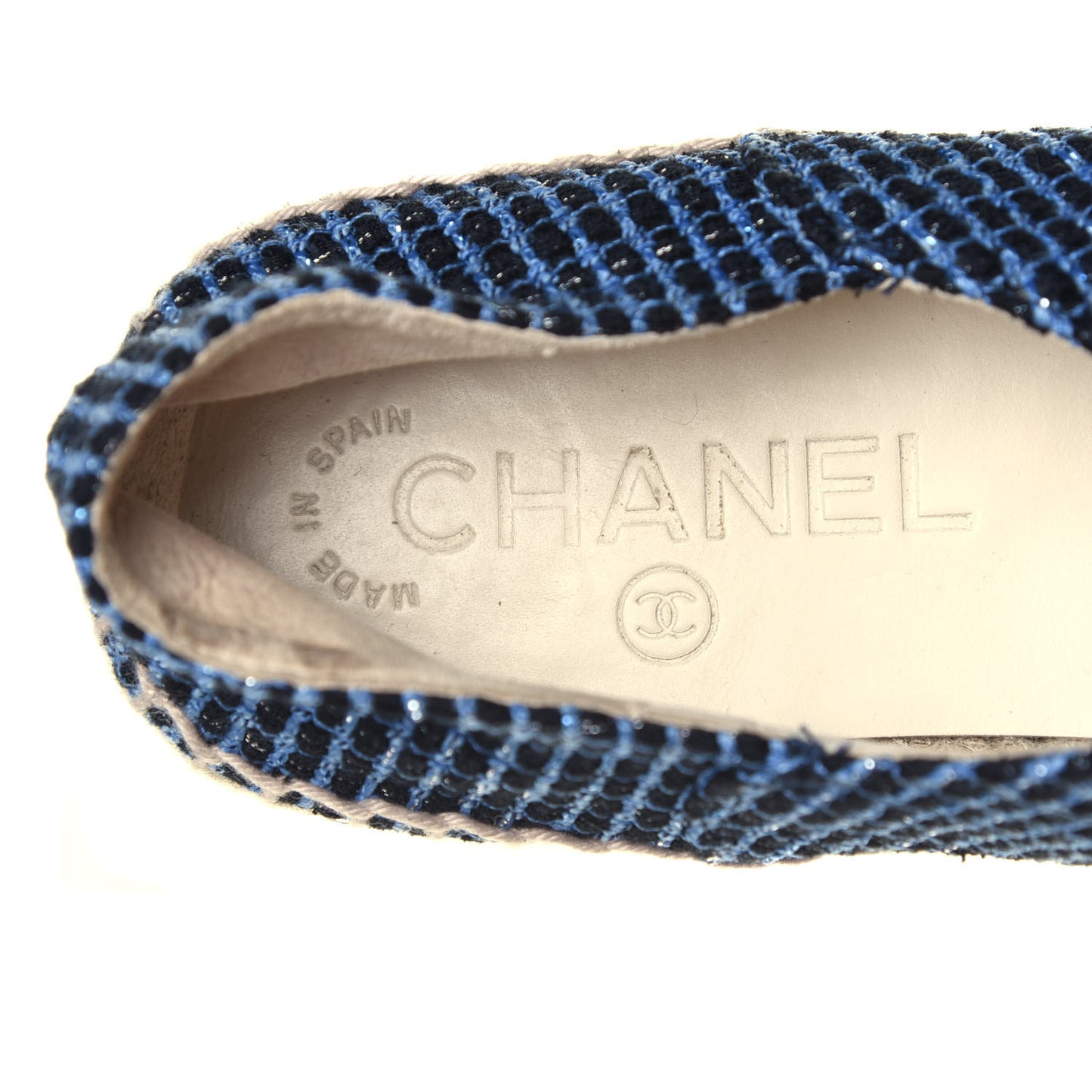 Grained Calfskin Tweed CC Espadrilles 36 Black Blue