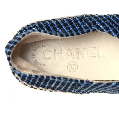 Chanel Grained Calfskin Tweed CC Espadrilles 36 Black Blue 7 of 7