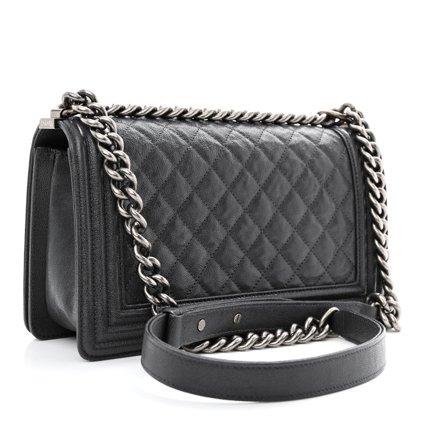 Caviar Quilted Medium Boy Flap Grey