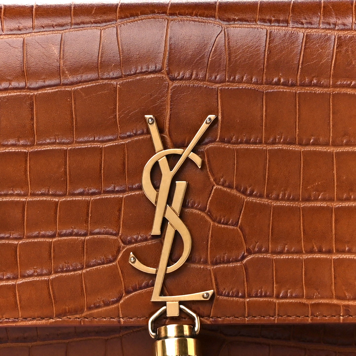 Calfskin Crocodile Embossed Kate Monogram Tassel Chain Wallet Cuoio Tampona
