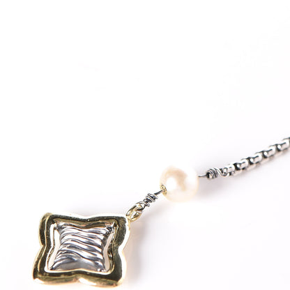David Yurman Sterling Silver 18K Yellow Gold Pearl Quatrefoil Lariat Necklace 7 of 7