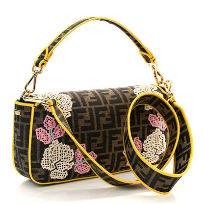 Fendi Fabric Jacquard FF Floral Embroidered Baguette Tobacco Moro Multicolor 3 of 10