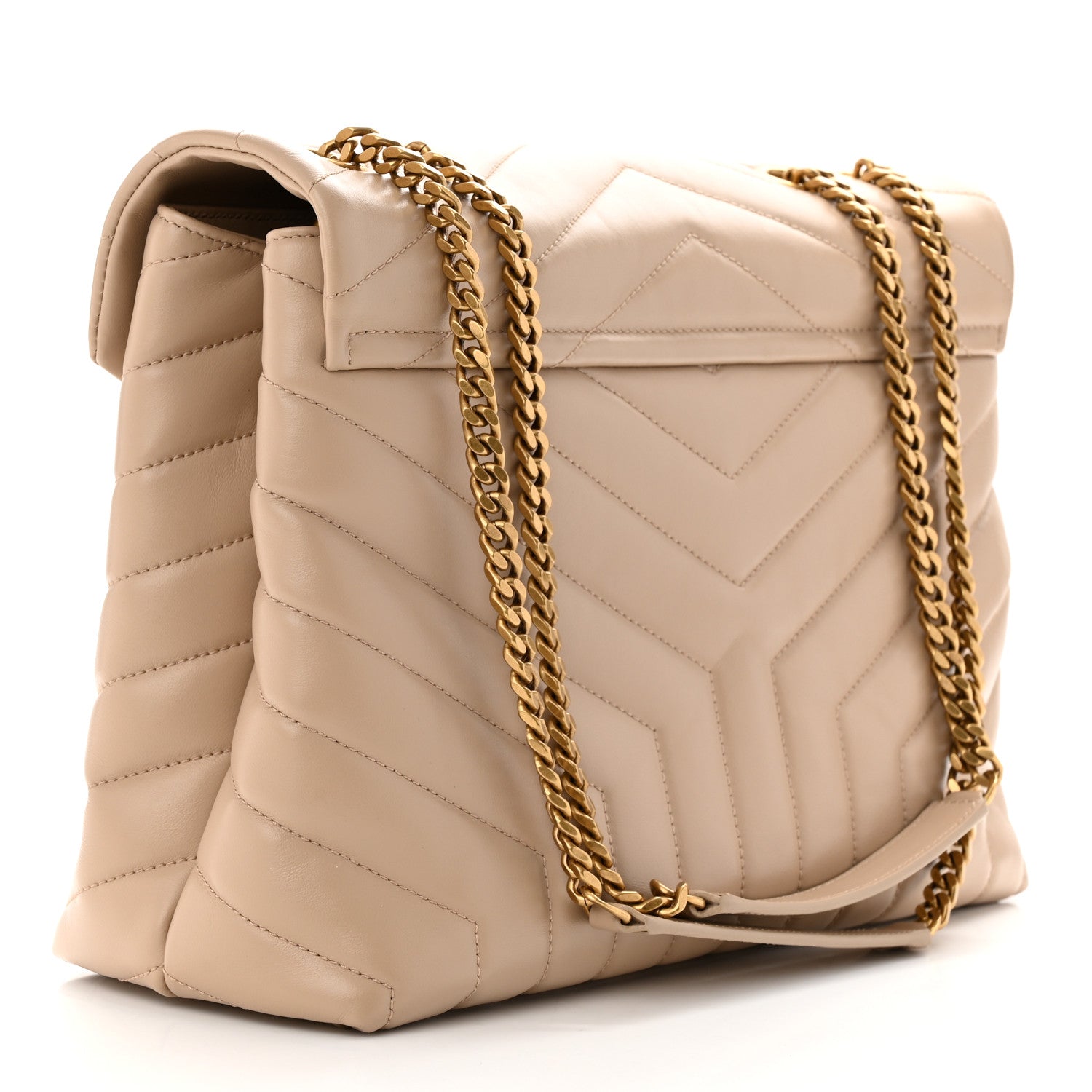 Saint Laurent Calfskin Y Quilted Monogram Medium Loulou Chain Satchel Dark Beige 3 of 10