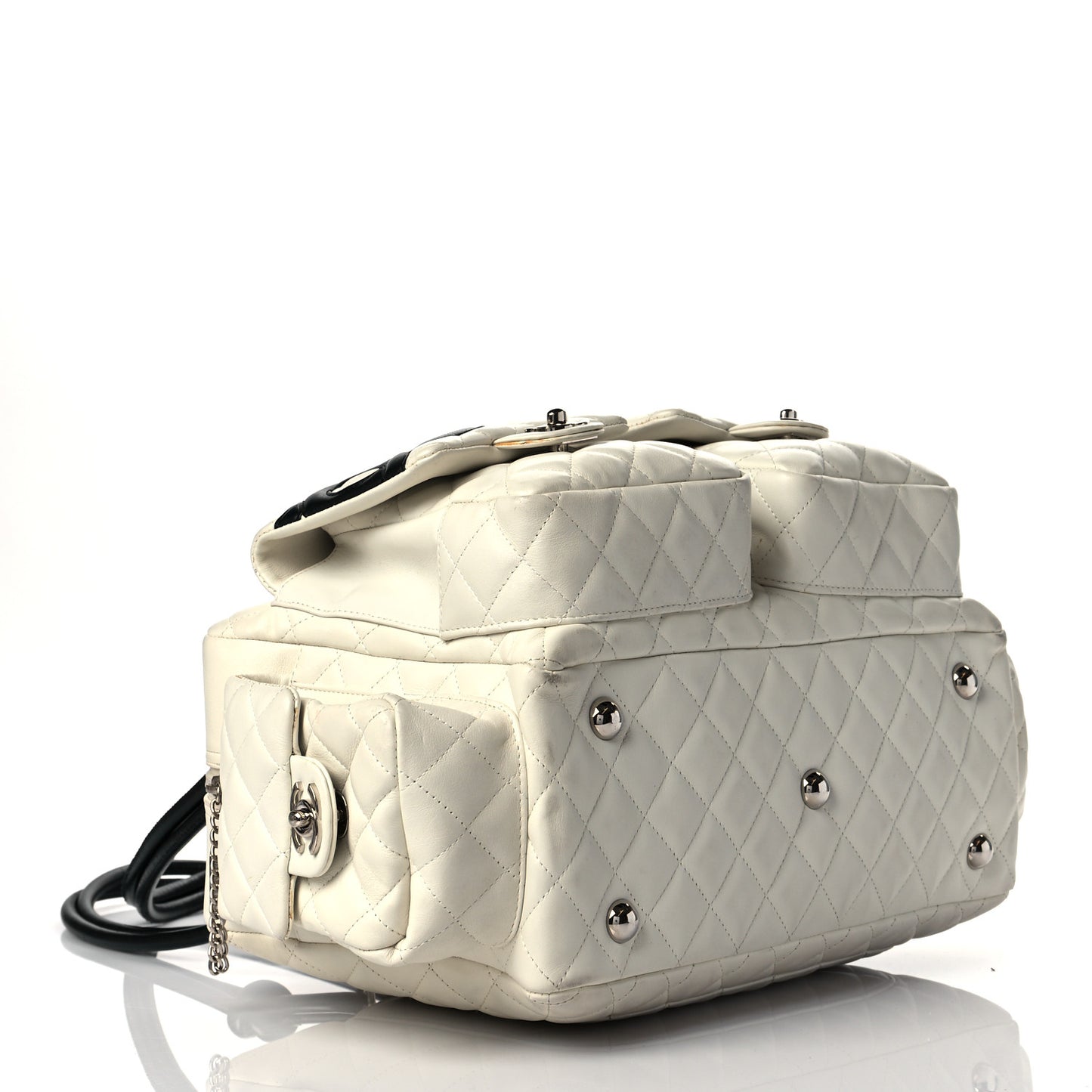 Calfskin Quilted Large Cambon Multipocket Reporter White