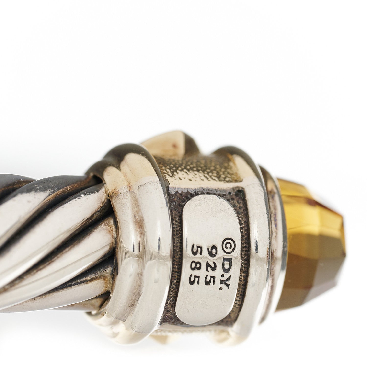 David Yurman Sterling Silver 14K Yellow Gold Citrine Pink Tourmaline 7mm Cable Bracelet 5 of 6